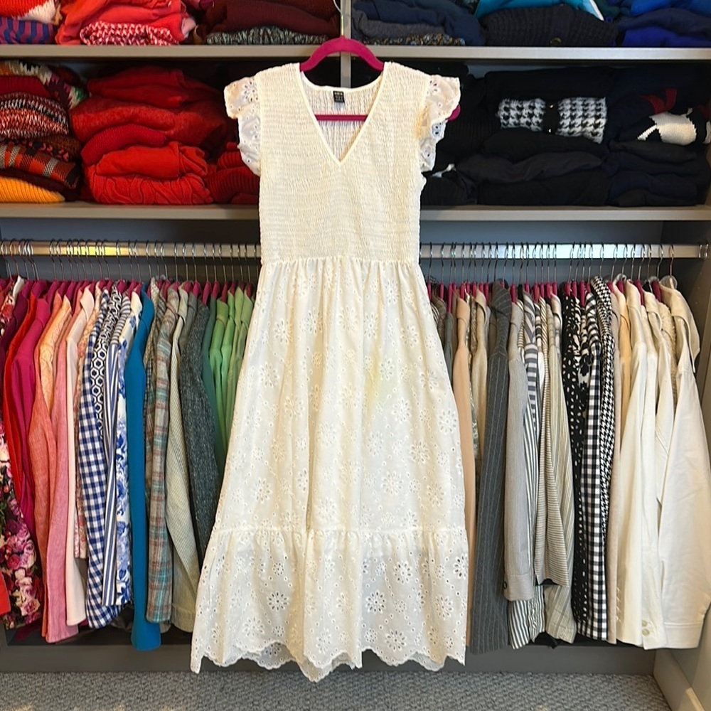 SHEIN white eyelet sleeveless smocked midi dress size S